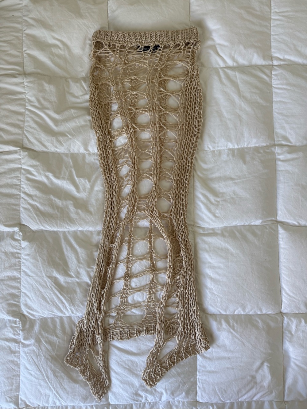 Pretty Little Thing Beige Crochet Maxi Skirt Swim Coverup Size XS